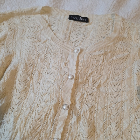 Sorridere Japanese brand cream knit cardigan with long sleeve and decorative - Picture 4 of 4
